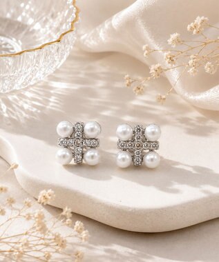 Tiaclasse 【金属アレルギー対応】パールクロスピアス・イヤリング シルバーピアス