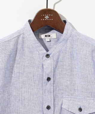 JOSEPH ABBOUD 【麻100％・軽い・涼しい】 モイスチャーリネンバンドカラーシャツ サックスブルー系