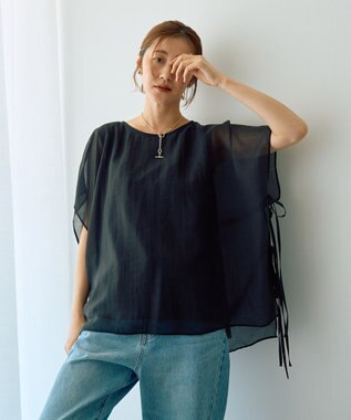 YECCA VECCA サイドリボンシアーレイヤードプルオーバー Dark Green