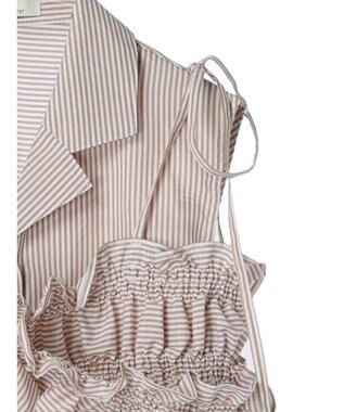 earth music&ecology ＳＥＴ２点シャーリングビスチェ×シャツワンピース Stripe Beige