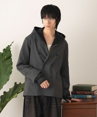 WEGO 【フォーマル/セットアップ対応】ダブルテーラードジャケット グレーストライプ