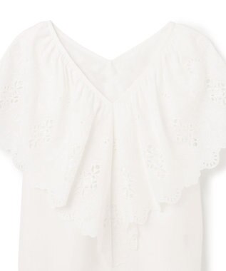 GRACE CONTINENTAL 刺繍ラッフルカラーノースリーブ トップ ホワイト