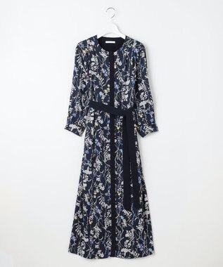 自由区 S 【WEB&一部店舗限定】ハーバルフロープリント8分袖 ワンピース ネイビーベース