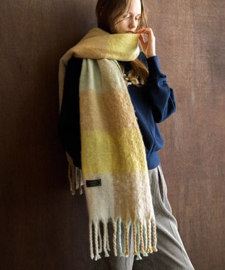 AMERICAN HOLIC シャギーチェックＢＩＧマフラー Yellow