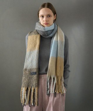 AMERICAN HOLIC シャギーチェックＢＩＧマフラー Gray