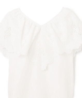 GRACE CONTINENTAL 刺繍ラッフルカラーノースリーブ トップ ホワイト