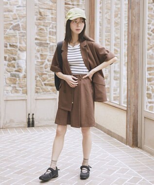 earth music&ecology 【セットアップ対応】ウエストリボンバミューダパンツ Brown