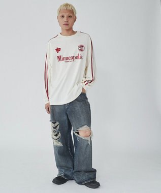 WEGO 【ユニセックス着用ITEM】ラインゲームロゴT（LS） オフホワイト