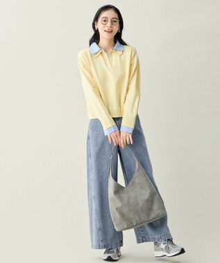 ANY L ファブリックコンビスキッパーニット イエロー×ブルー