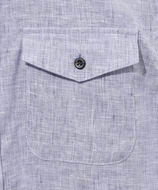 JOSEPH ABBOUD 【麻100％・軽い・涼しい】 モイスチャーリネンバンドカラーシャツ サックスブルー系