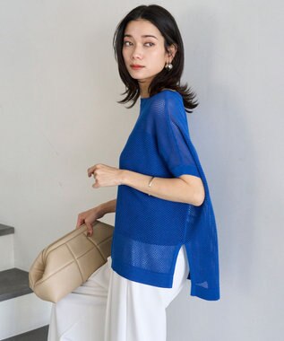 UNFILO L メッシュ ハーフスリーブ ニット ブルー