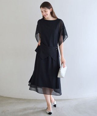 23区 S 【APPLAUDIR】シフォンジョーゼット コンビドレス ブラック系