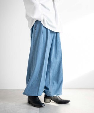 WEGO 【ウエストゴム】スーパーバギーデニムスラックス デニム淡色