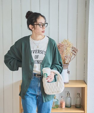 WEGO 【ユニセックス着用ITEM/MLサイズ展開】ドロップショルダーカーディガン ダークグリーン