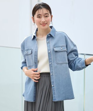 ANY 【洗濯機可/ストレッチ】デニムシャツ ブリーチ