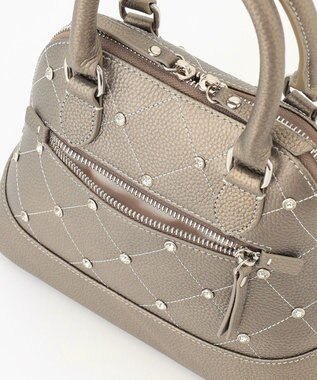 LA BAGAGERIE ラインストーンリベット　カウレザー2wayハンドバッグ ガンメタリック
