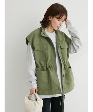 Green Parks ・ＥＬＥＮＣＡＲＥ　ＤＵＥスタンドカラーミリタリーベスト Khaki