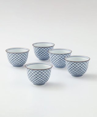 たち吉 【たち吉】染付七宝文 お茶呑茶碗（桐箱入）〈5個〉 波佐見焼 ホワイト×ブルー