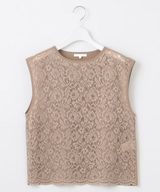 自由区 【洗える】クレープストレッチレースコンビ ニット シナモン