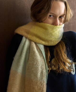 AMERICAN HOLIC シャギーチェックＢＩＧマフラー Yellow