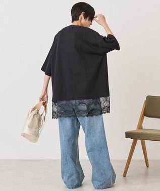 AMERICAN HOLIC カレッジロゴレースドッキングＴシャツ Black