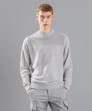JOSEPH HOMME 【LEON 掲載】シルクバルキーハニカム　クルーネックニット ライトグレー系