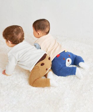 MIKI HOUSE HOT BISCUITS 【70-100cm】 シュクリーム素材 顔ドン あったかベビースパッツ ベージュ