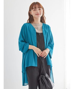 AMERICAN HOLIC バックギャザーＶネックシアーシャツ Blue Green