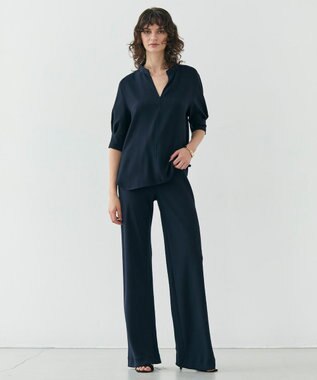 BEIGE， 【ご好評につき追加生産決定・洗える】FLEUR / スタンドカラープルオーバーブラウス Navy