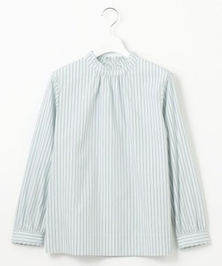 J.PRESS LADIES 【洗える】BEZ VEGA ストライプ フリルネック ブラウス スカイブルー系1