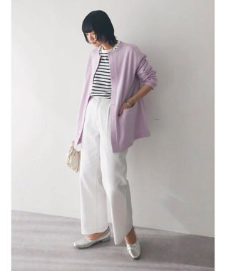 Green Parks 裏起毛ミディ丈ドットボタンカーディガン Purple