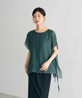 YECCA VECCA サイドリボンシアーレイヤードプルオーバー Dark Green