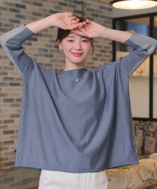 Tiaclasse 前後2wayバイカラーニットプルオーバー ブルー