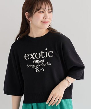 Green Parks ・ＥＬＥＮＣＡＲＥ　ＤＵＥ　ロゴ刺繍６分袖ニット Black