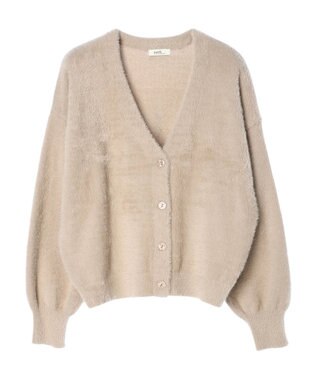 earth music&ecology ミニシャギーＶネックカーディガン Beige