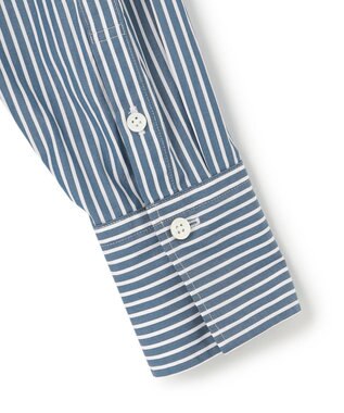 23区 【洗える】CANCLINI バンドカラー シャツ ブルー×ホワイトストライプ