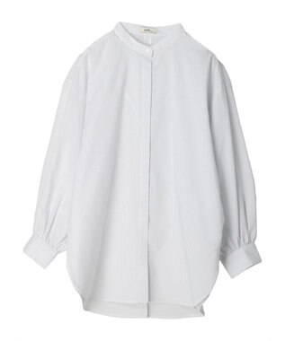 earth music&ecology バンドカラーストライプシャツ Light Gray