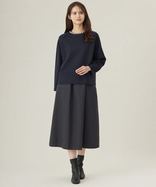 自由区 S 【洗える】パールディティールプルオーバー ニット ネイビー