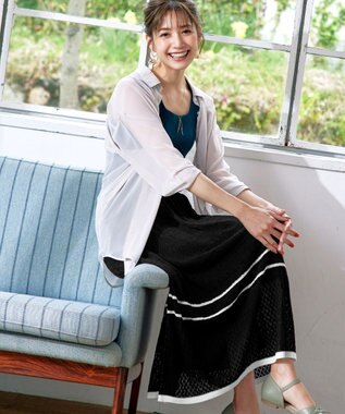 Tiaclasse クロシェ編み配色ニットスカート ブラック×オフ