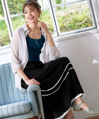 Tiaclasse クロシェ編み配色ニットスカート ブラック×オフ