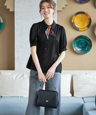 Tiaclasse L 【新色追加】パフスリーブシャツブラウス ブラック