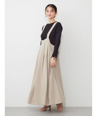 AMERICAN HOLIC 丈違いフロントタックジャンバースカート Gray Beige