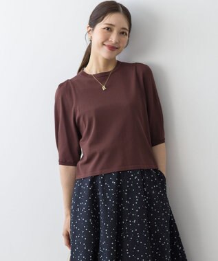 組曲 クルミボタン5分袖ニット ブラウン系