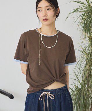 AMERICAN HOLIC 配色レイヤード風シアーＴシャツ Brown