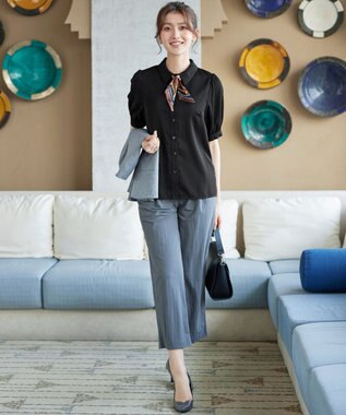 Tiaclasse L 【新色追加】パフスリーブシャツブラウス ブラック