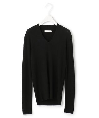 ICB 【洗える】エクストラファインメリノリブ Vネックニット ブラック系