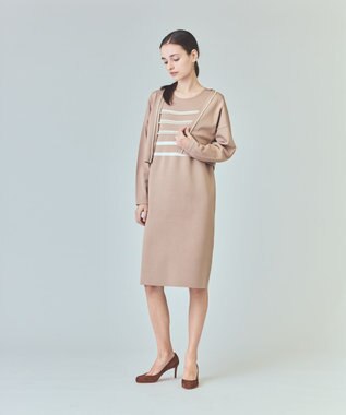 GRACE CONTINENTAL ボーダーパールワンピース キャメル