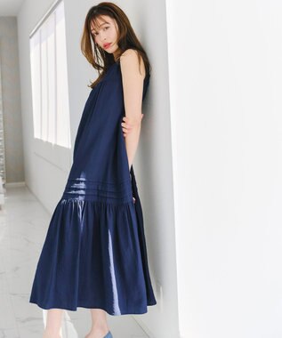 Tiaclasse 【洗える】ピンタックロングワンピース ネイビー