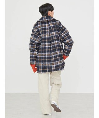 AMERICAN HOLIC チェックコクーンミディコート Check Navy