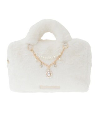 Maison de FLEUR チャーム付きファー2Wayボストンバッグ Off White